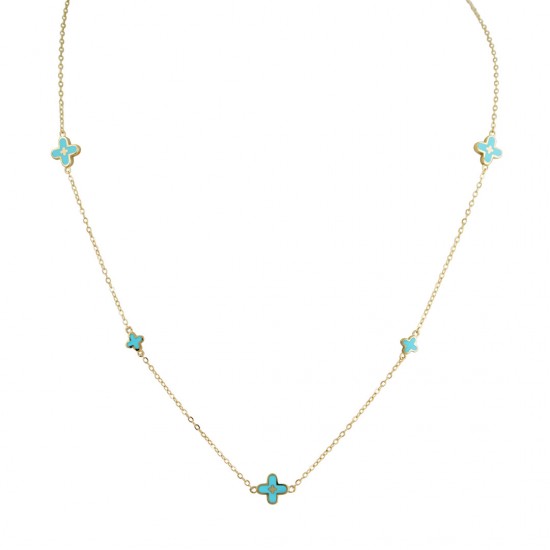 Gold necklace with crosses with blue enamel 14k