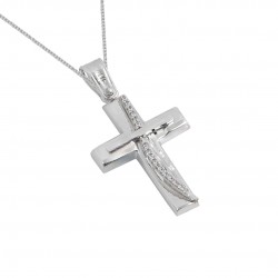 White gold christening cross with chain 14 k  ΣΤ1