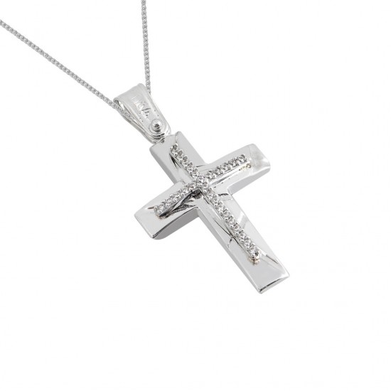 Christening cross white gold 14 carats with white zircon 3D DESIGN KUMIAN SX55