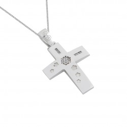 BAPTISM CROSS WHITE GOLD K14 WITH STARS WITH CUBIC ZIRCONIA STONES ΣΤ25