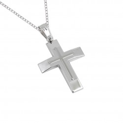 Christening cross 14 carat white gold with chain ΣΤ056