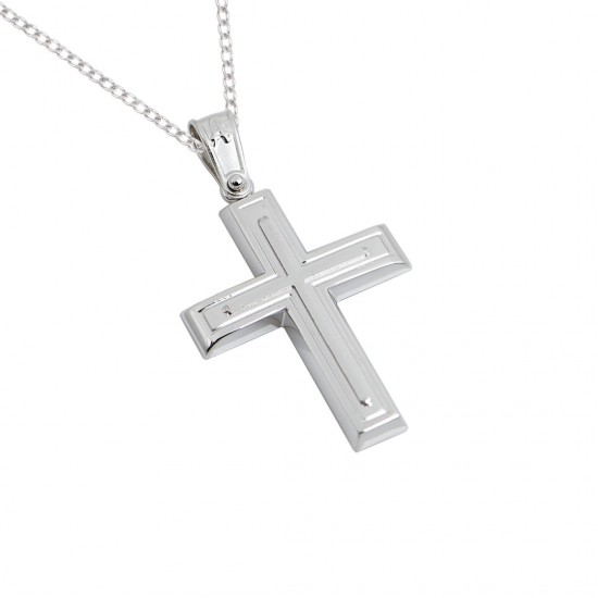 Christening cross 14ct white gold with chain I ST058