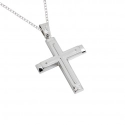 Christening cross white gold 14 k with chain for girl 