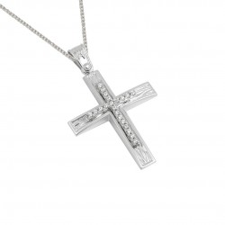 Christening cross with 14k white gold with chain for girl F069