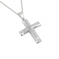 Christening cross with 14k white gold with chain for girl F070