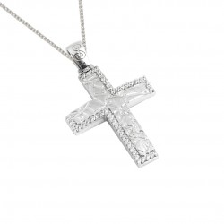 Christening cross with 14k white gold with chain for girl ST073