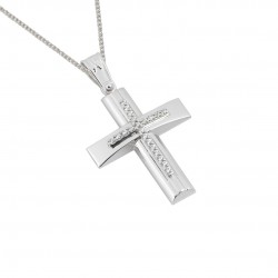 Christening cross with 14 k white gold with chain ΣΤ074