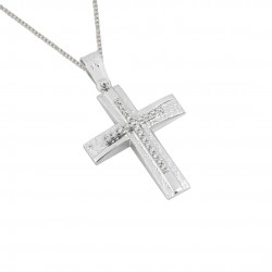 Christening cross with 14k white gold with chain for girl F075