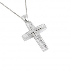 Christening cross with 14k white gold with chain for girl ST077