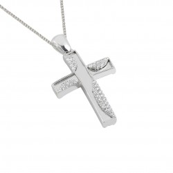 Christening cross white gold 14 k with chain for girl ST078