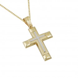 Baptism cross gold with 14ct white gold with chain ΣΤ095