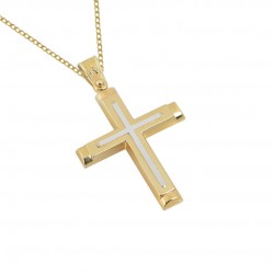 Gold baptism cross for a boy of 14 carats with chain F101