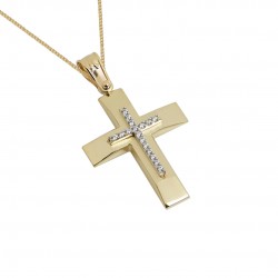 Gold baptism cross for a girl of 14 carats with chain ΣΤ105