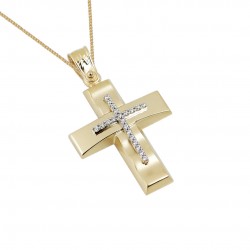 Gold baptism cross for a girl of 14 carats with chain F111