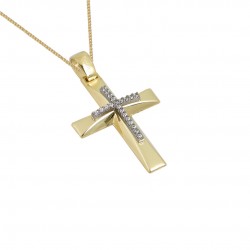 Cross two-tone 3d design with 14k gold chain Σ123