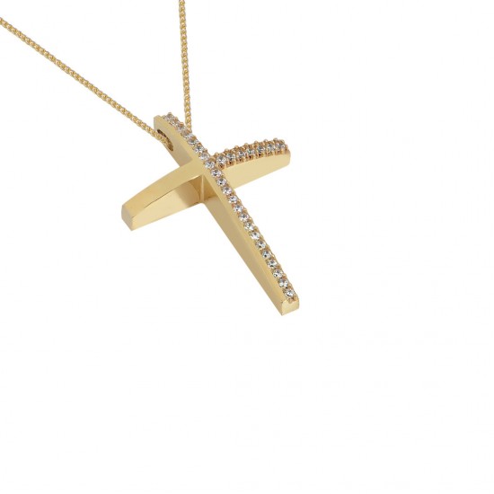 Baptism cross two colors with gold chain 14k S127