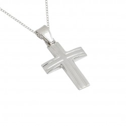 BAPTISM CROSS 14K GOLD WHITE WITH CHAIN ​​S159