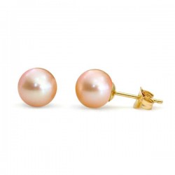 Gold earrings with pink pearls Akoya Japan 7.5-8.0mm K14