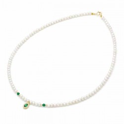 Necklace With Pearls And Gold Rosette Fresh Water 3.5-4.0mm K14