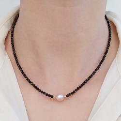 Necklace with Spinel and Fresh Water Pearl pearl 8.0-9.0mm K14