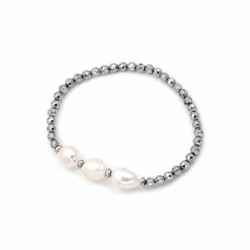 Bracelet with Hematite and Fresh Water Pearls 10.0×12.0mm