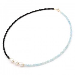 Necklace with Spinel, Aqua and Pearls K14 110488