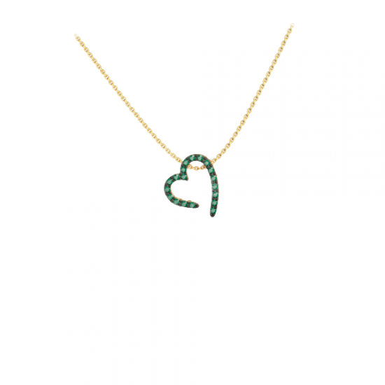 Ασημένιο  Κολιέ με ιδιαίτερη πράσινη καρδιά 925