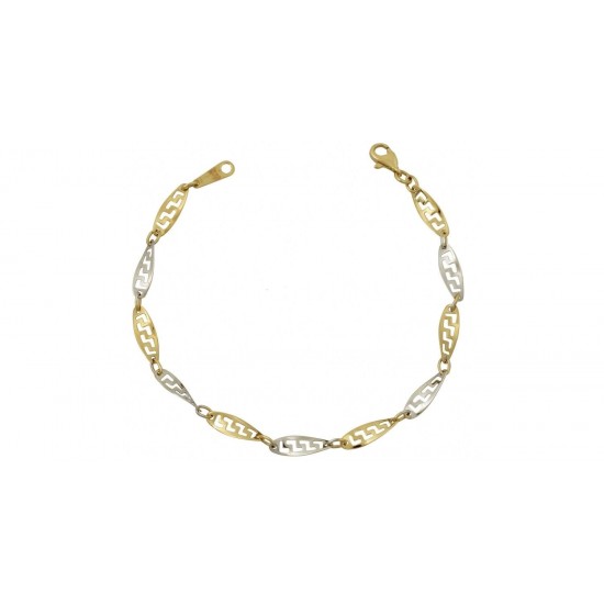 Gold k White Gold Meander Bracelet Handmade 14K