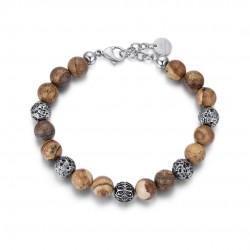 Luca Barra Men's Steel Bracelet with brown stones