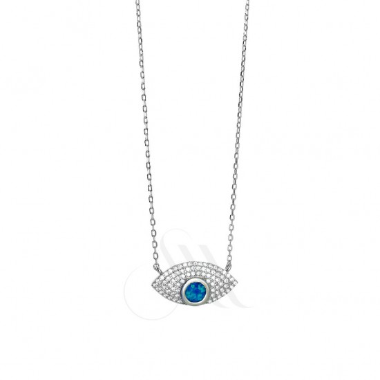 Silver Eye Necklace With Opal And Zircon OK086B