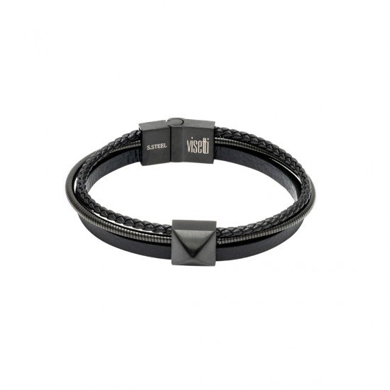 Visetti Men s leather and steel square bracelet SU-BR036BB