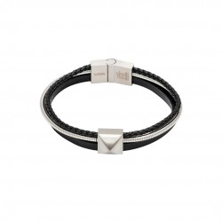 Visetti Men's leather and steel square bracelet SU-BR036SB