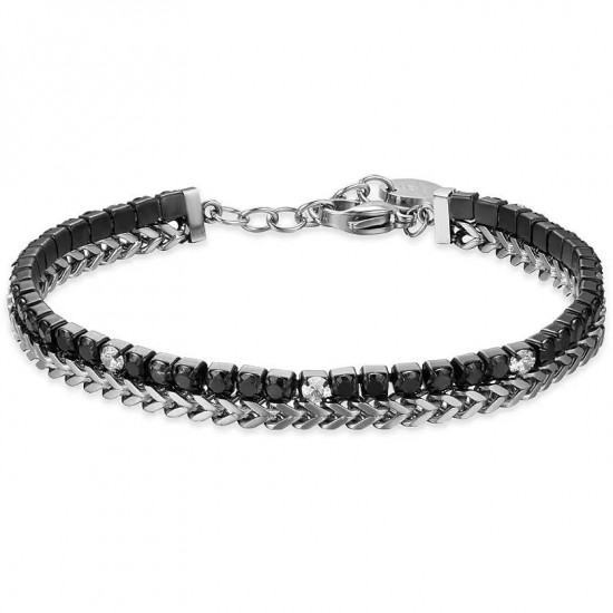 Luca Barra men s bracelet in steel and black and white crystals