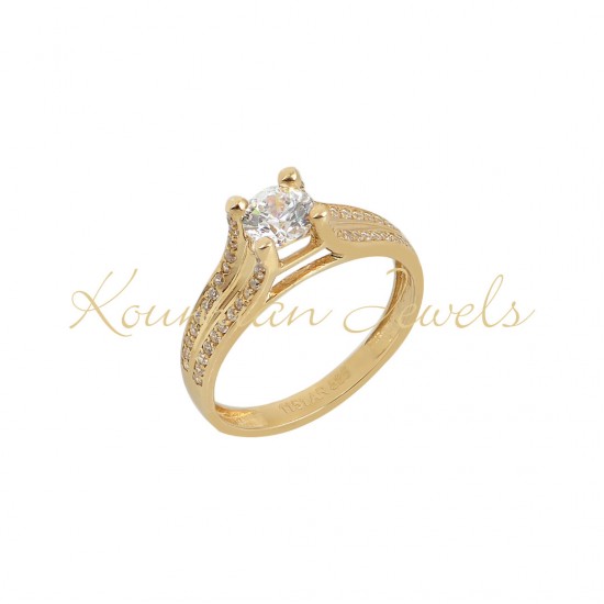 14K Gold Single Stone Engagement Ring With Zircon d181