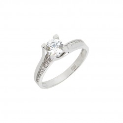 Single stone ring made of white gold with 14 carat zirconia 
