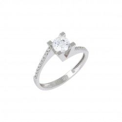 Single stone engagement ring white gold 14 carat flame with zirconia 