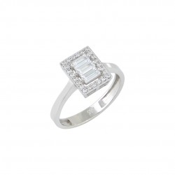 Single stone engagement ring made of white gold flame with zirconia Italian design 14 carats 