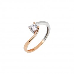 Single Stone Ring Flame 14 Carat Pink and White Gold 