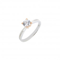 White gold ring with rose gold center with cubic zirconia stones 