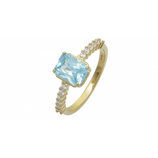 14K Gold Rosette Ring With Aqua and White Zirconia D8146