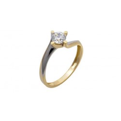 Single Stone Ring 14K White Gold With Gold Flame  D8225