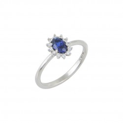 14ct white gold ring with white and deep blue zircon rosette 