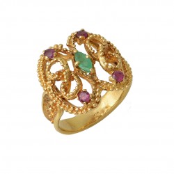 Χειροποίητο Βυζαντινό  Δαχτυλίδι  Χρυσό  18Κ  Με Σμαράγδια και Ρουμπίνια d161