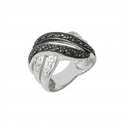 14ct White Gold Ring With White and Black Zircon d167