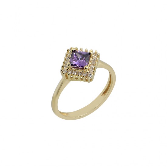 Gold rosette ring with amethyst  14 carat