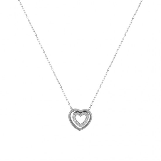 14k white gold double heart necklace with k127 cubic zirconia