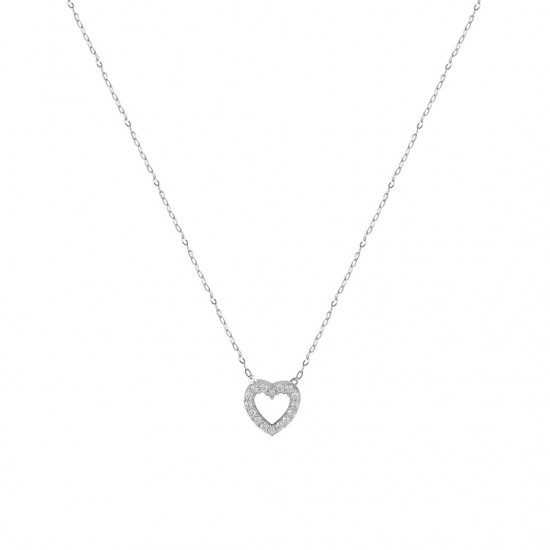 14k white gold heart necklace with zirconia k114