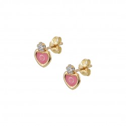Earrings Children's Gold Studded 9K Heart enamel pink and zircon sk179