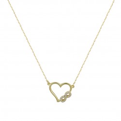 Heart with infinity 14k gold necklace with white zircons Italian design k111