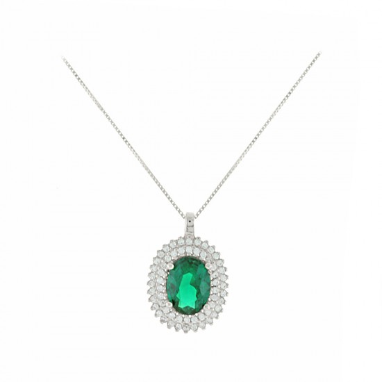 Necklace in white gold with emerald and white zircons14 carat